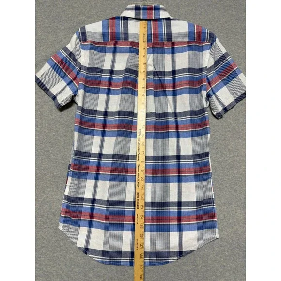 US Polo Assn Mens XS Short Sleeve Plaid Button Down Shirt Red White Blue Stretch - Picture 2 of 14
